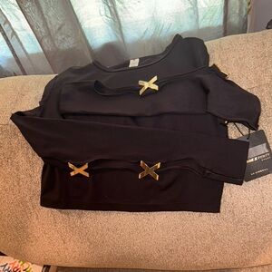 Black Super Cropped Top with Gold Accents